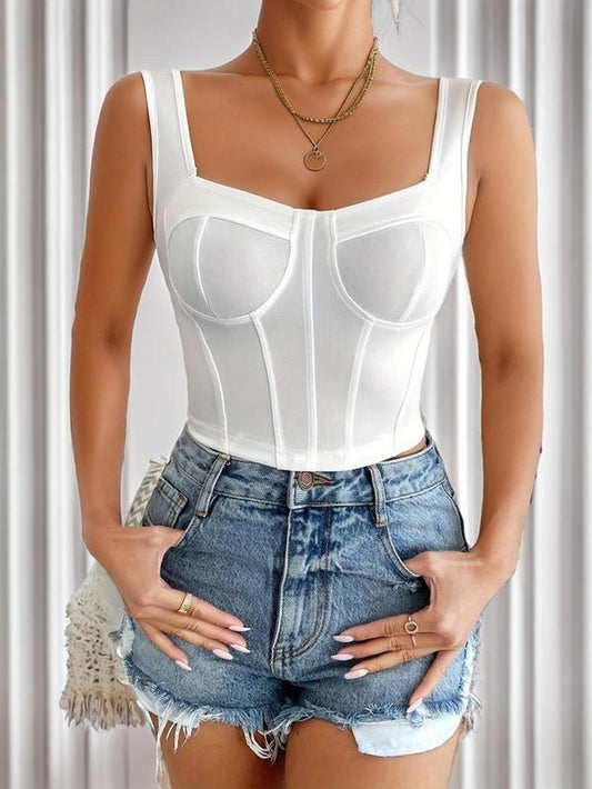 Women'S Bustier Corset Cropped Push up Tank Top, Summer Clothes Women, Solid Sleeveless Square Neck Crop Tops for Summer Party Club Holiday