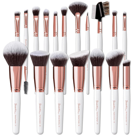 18Pcs ULTRA SOFT Wood Handle Makeup Brushes Set Make up Brushes Face Brush Foundation Powder Blending Blush Brushes (Pearl White)